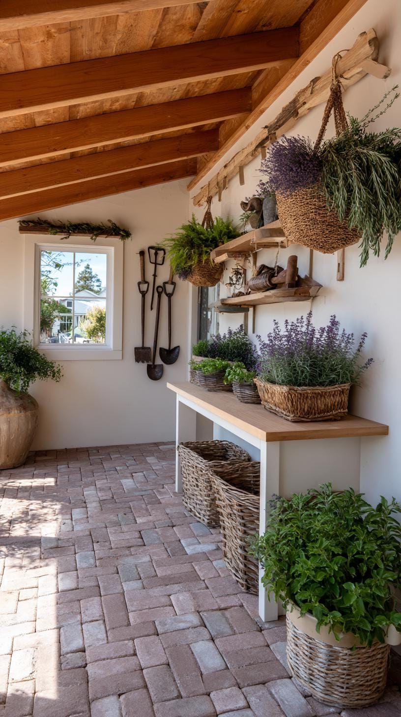 13. Country She Shed with Brick Floors and Hanging Baskets - photo 2