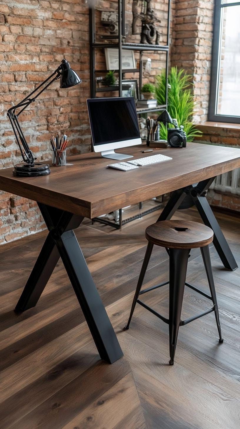 18. Industrial floating desk with exposed pipe shelving - photo 2
