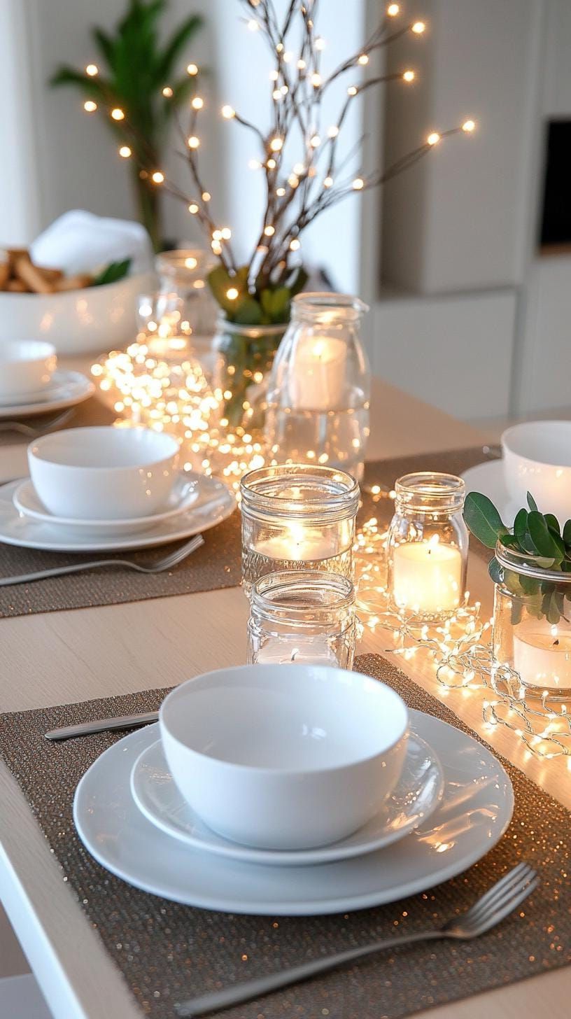 3. Fairy Light Christmas Table for a Cozy Glow