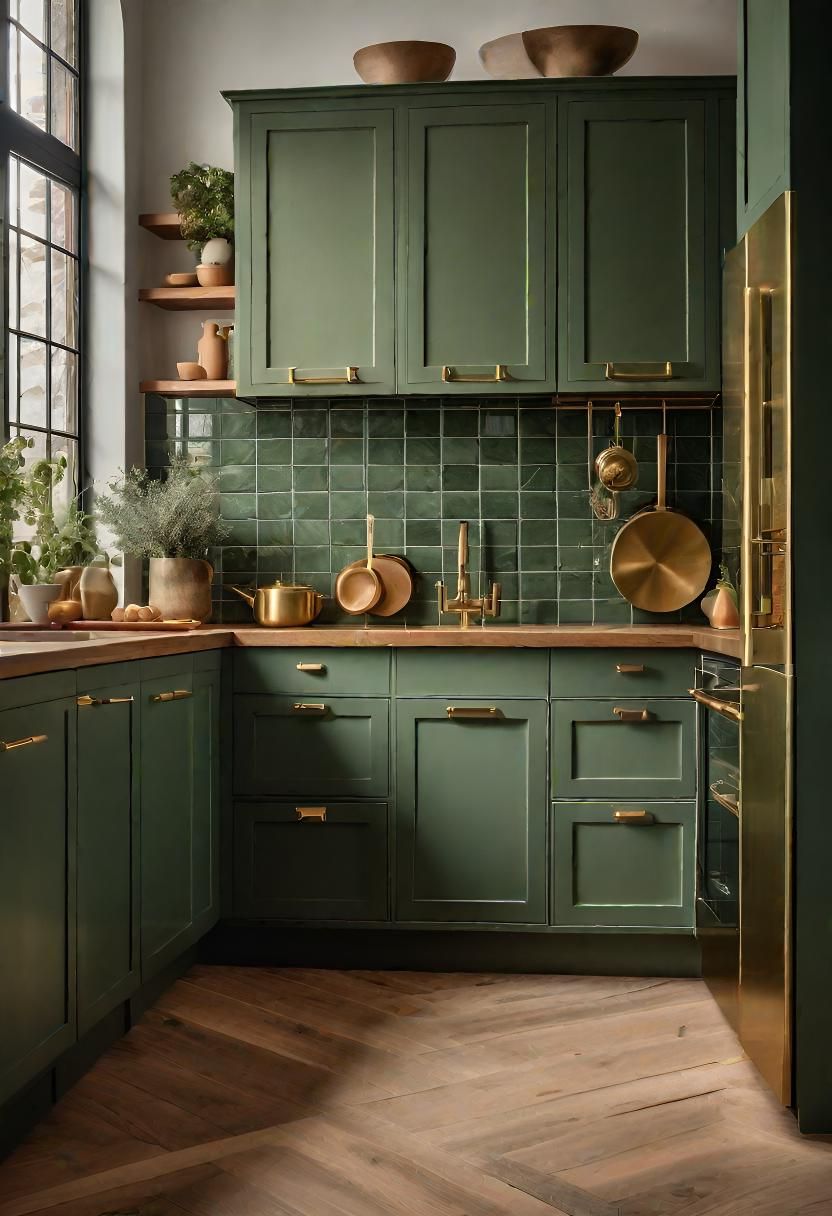 1. Sage Green Cabinets with Brass Hardware - photo 3