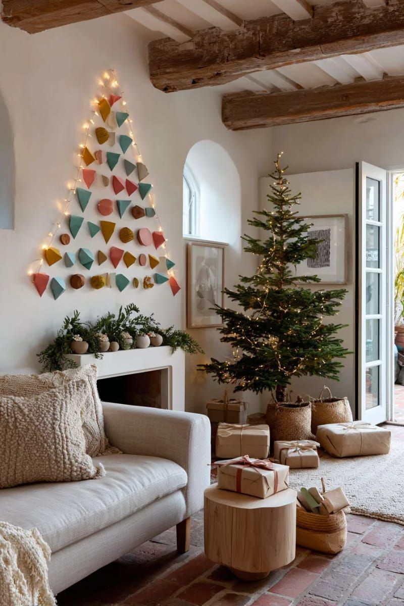 2. Wall Christmas Tree with Paper Shapes and Lights