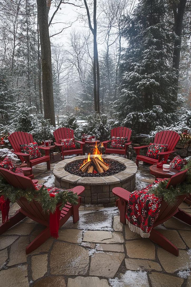 13. Cozy Adirondack Chairs by the Fire