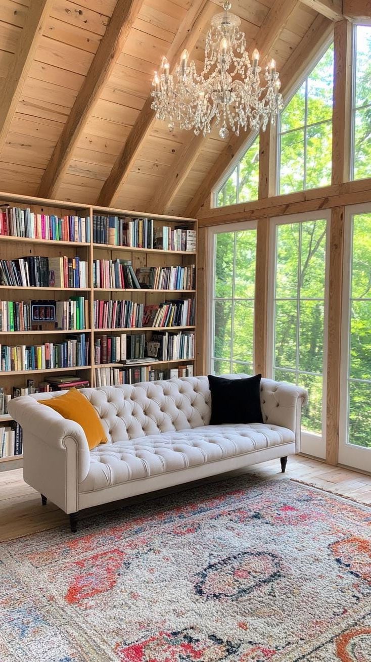 17. Shed Library with Vintage Sofa and Cathedral Ceiling - photo 3