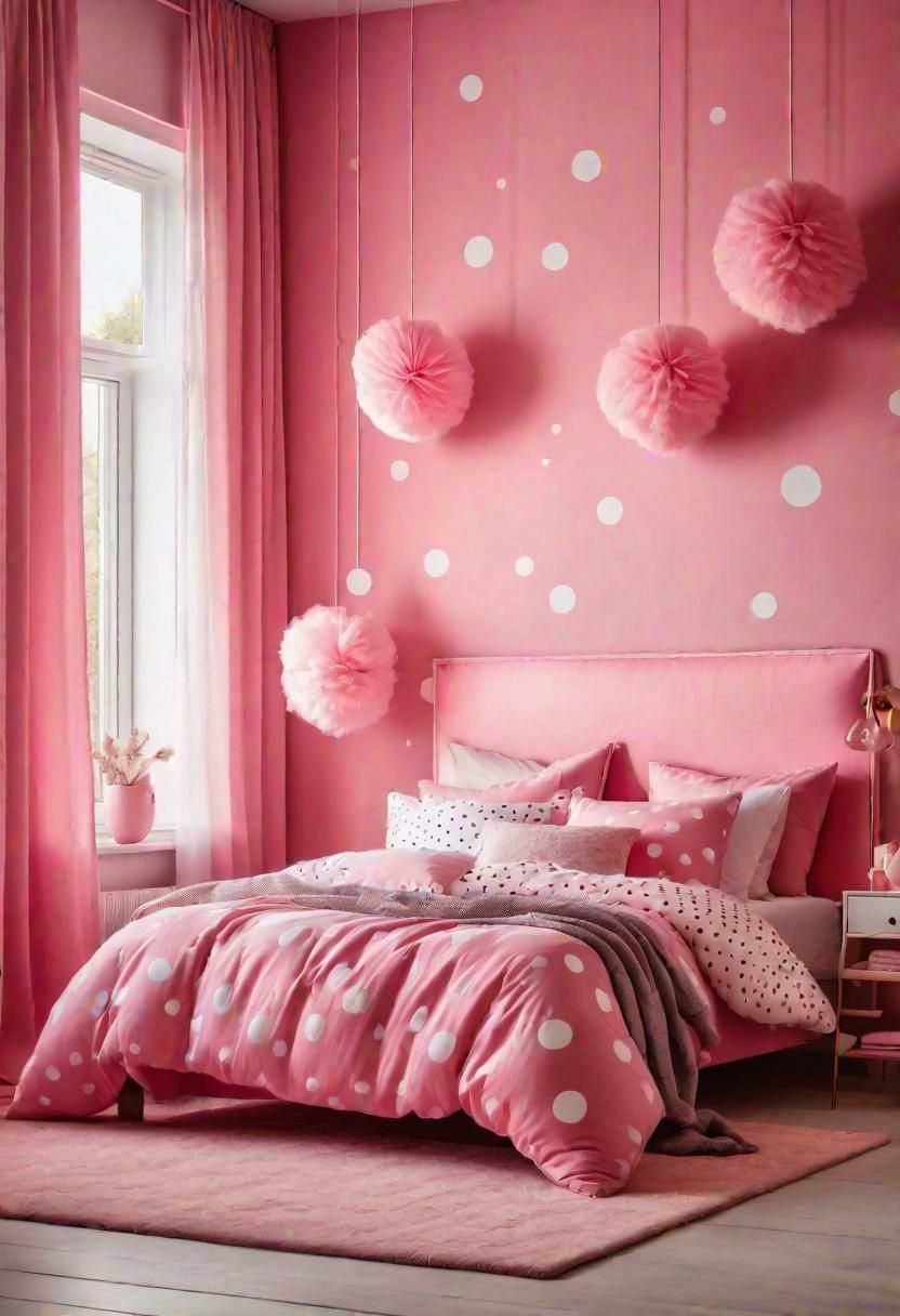 39. Polka Dot Pink Bedroom Style