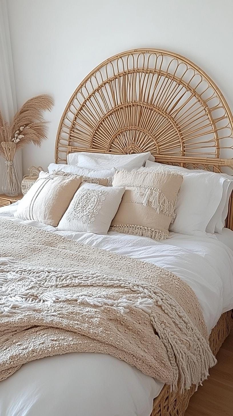 17. Wicker Headboards Paired with Neutral Bedding