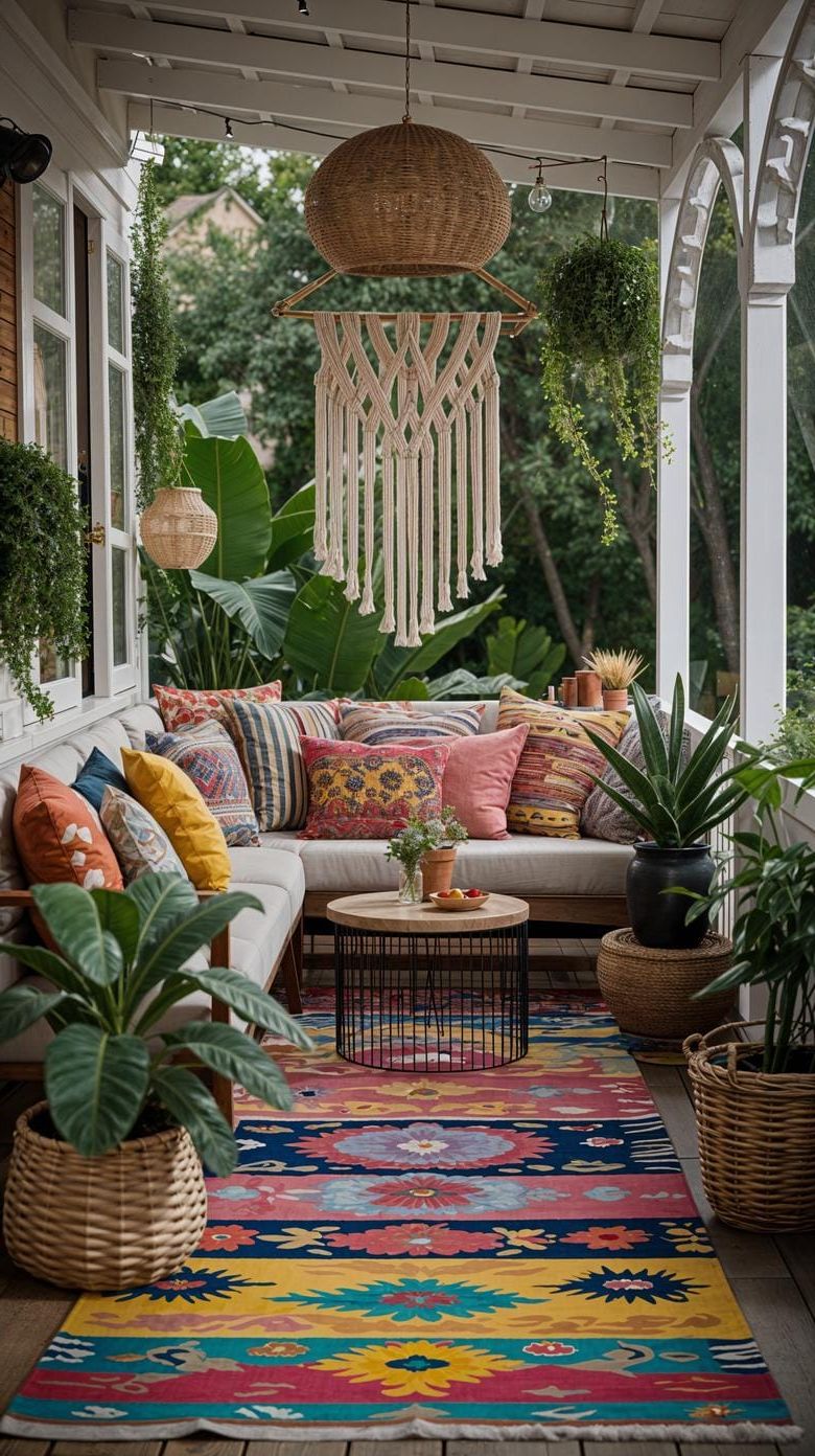 7. Colorful Pillows and Classic Rugs for a Cozy Porch - photo 3