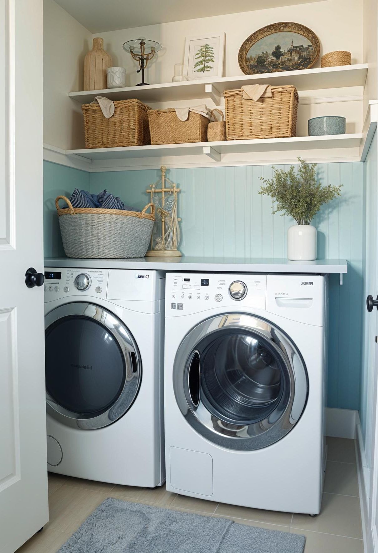 14. Coastal laundry room with pale blue beadboard walls - photo 3