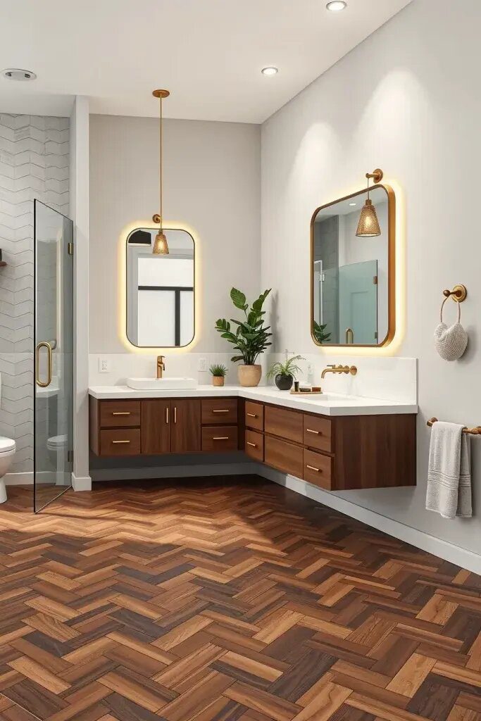 Contemporary Floating Vanities in Wood Tile Bathrooms - photo 2