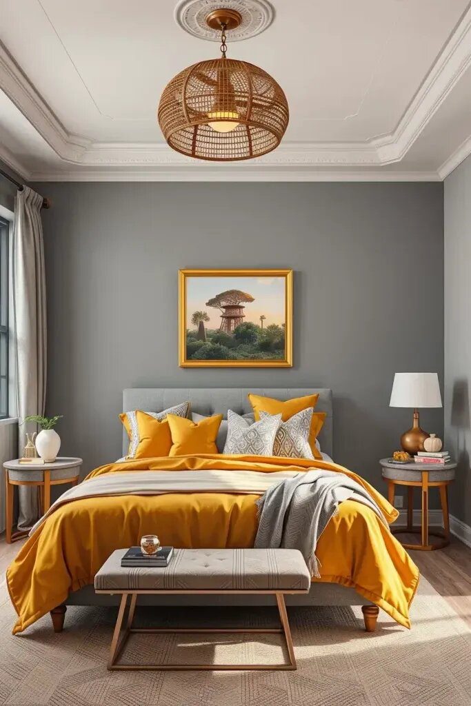 Cheerful Yellow and Gray Bedroom Ideas - photo 2
