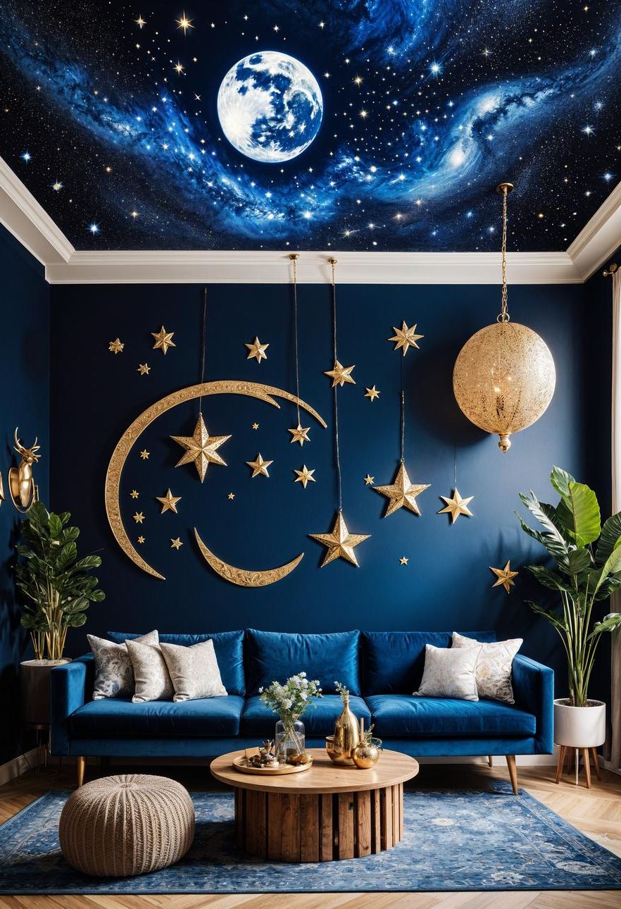 15. Celestial-Themed Boho Living Room