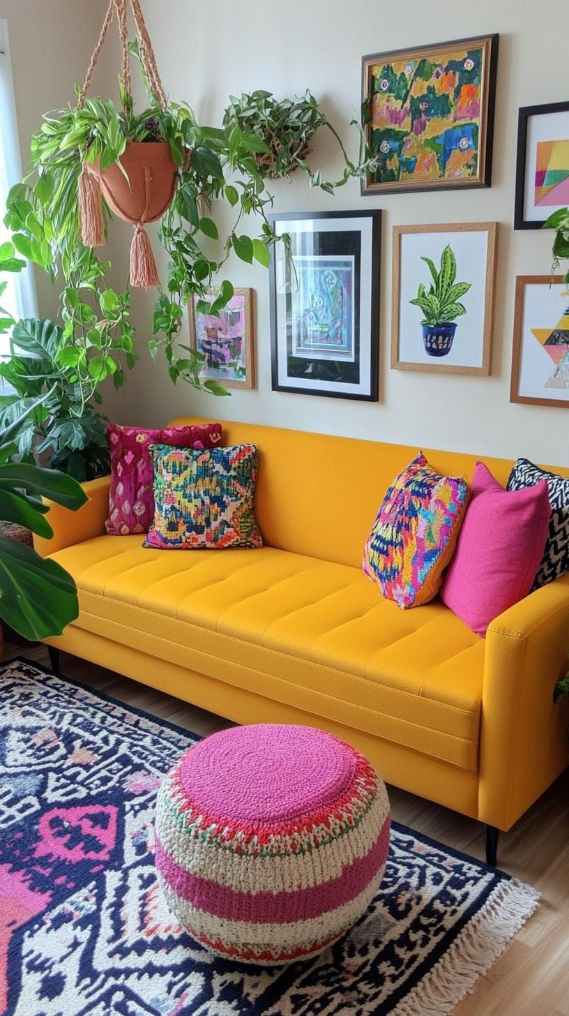 14. Bohemian Mix of Bold Colors and Textiles