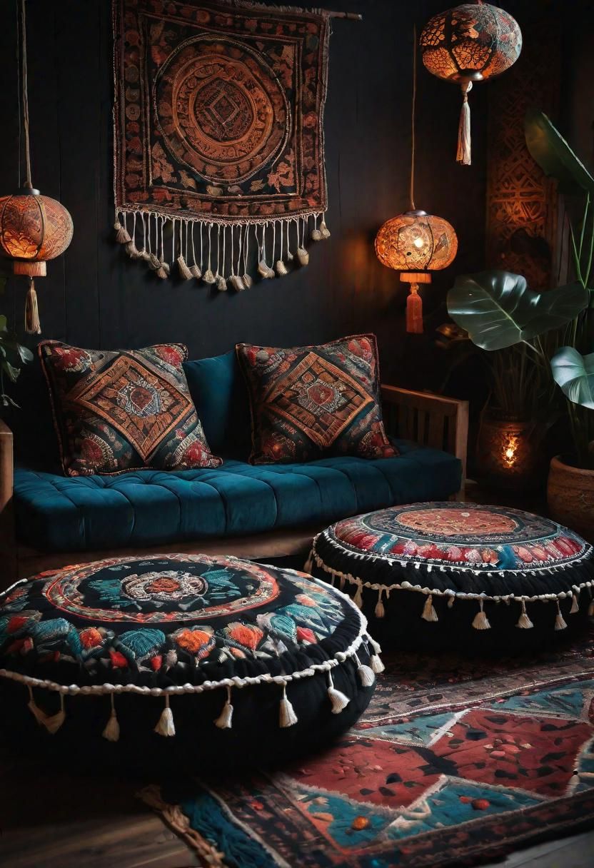 21. Boho Floor Cushions with Embroidery
