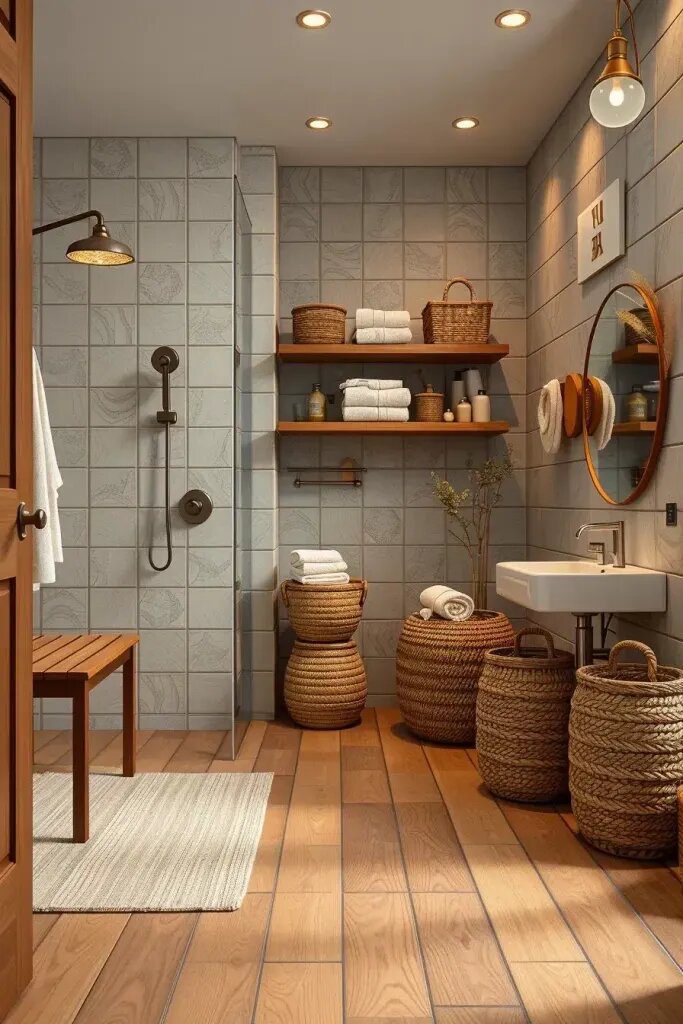 Warm Oak Wood Tile for a Cozy Bathroom