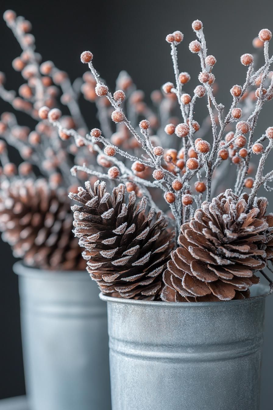 9. Pinecone-Filled Galvanized Buckets