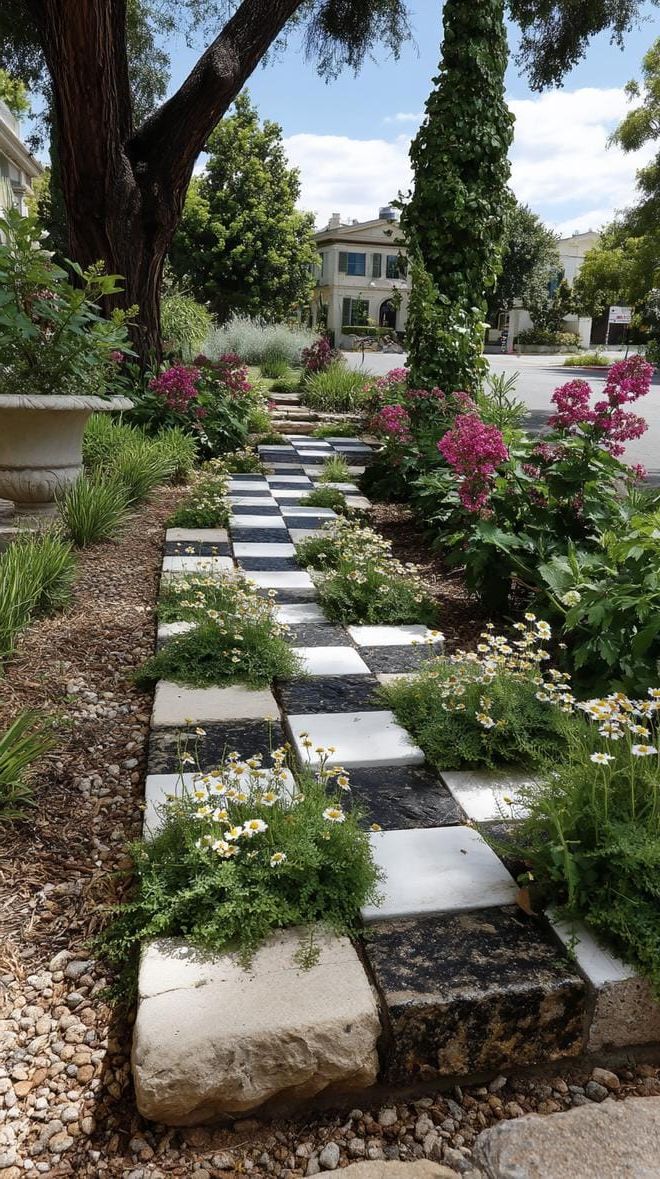 27. Checkerboard Rock Path with Flower Accents - photo 3