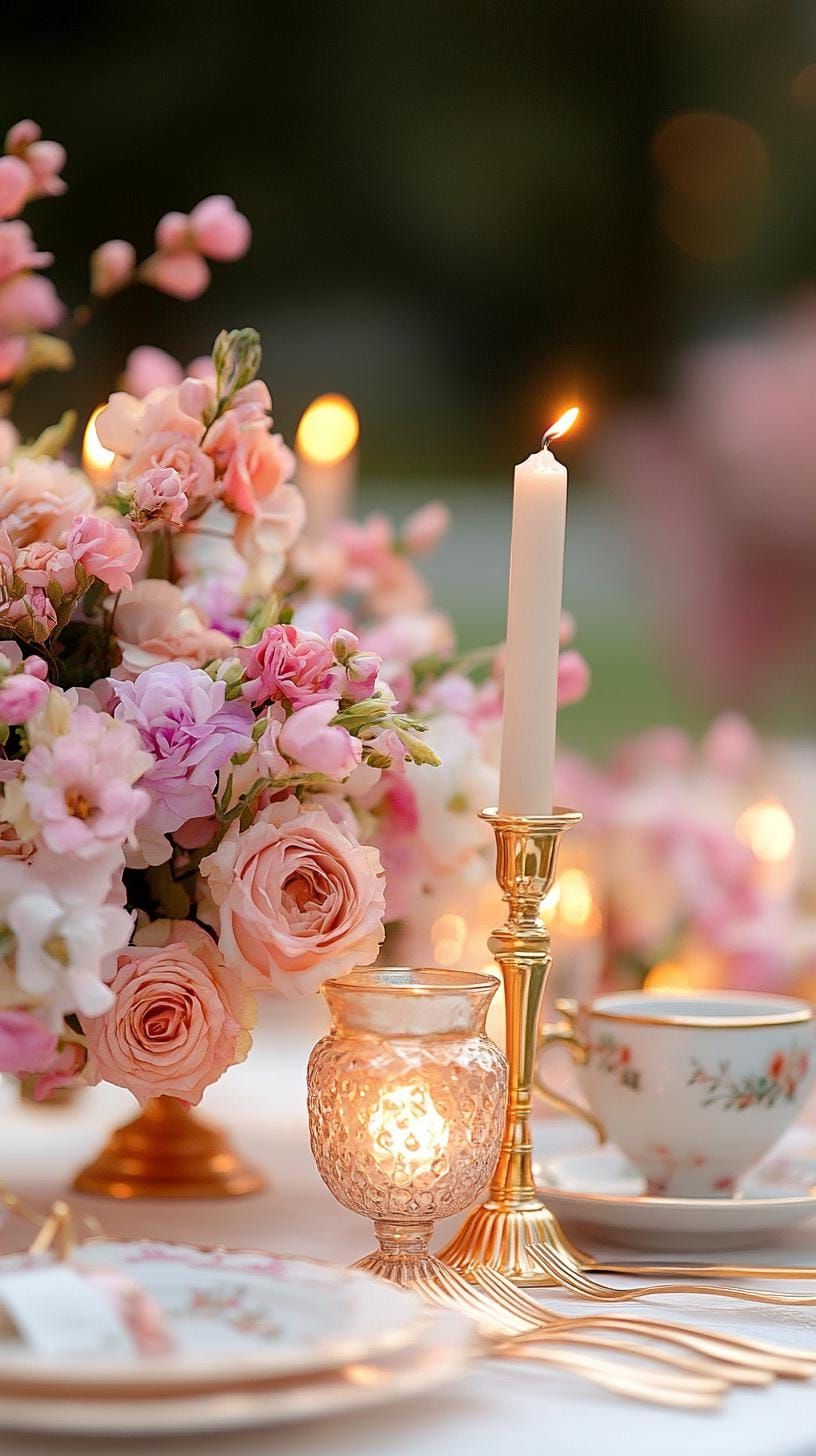 16. Garden Tablescape With Golden Candle Holders - photo 2