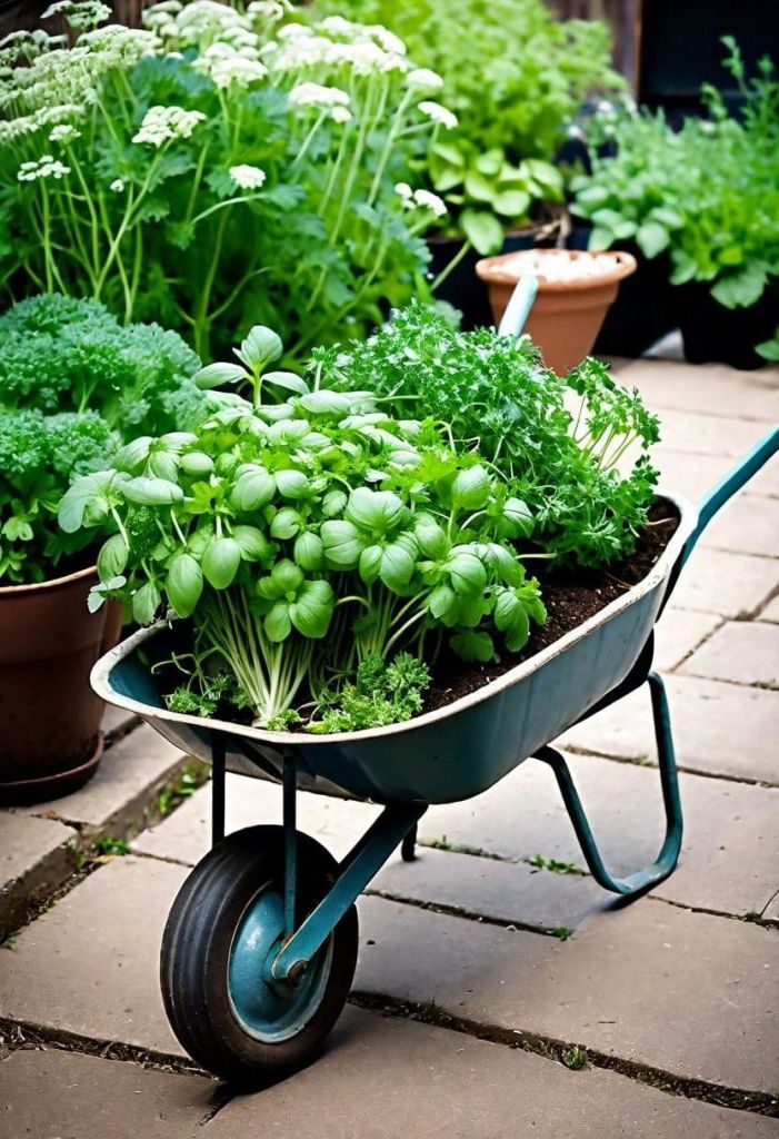 20. Wheelbarrow Herb Garden Planter Idea