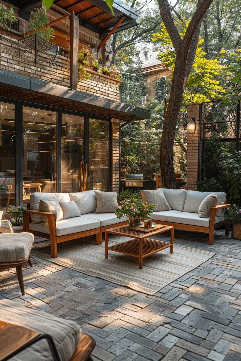 3. Elegant Herringbone Concrete Patio