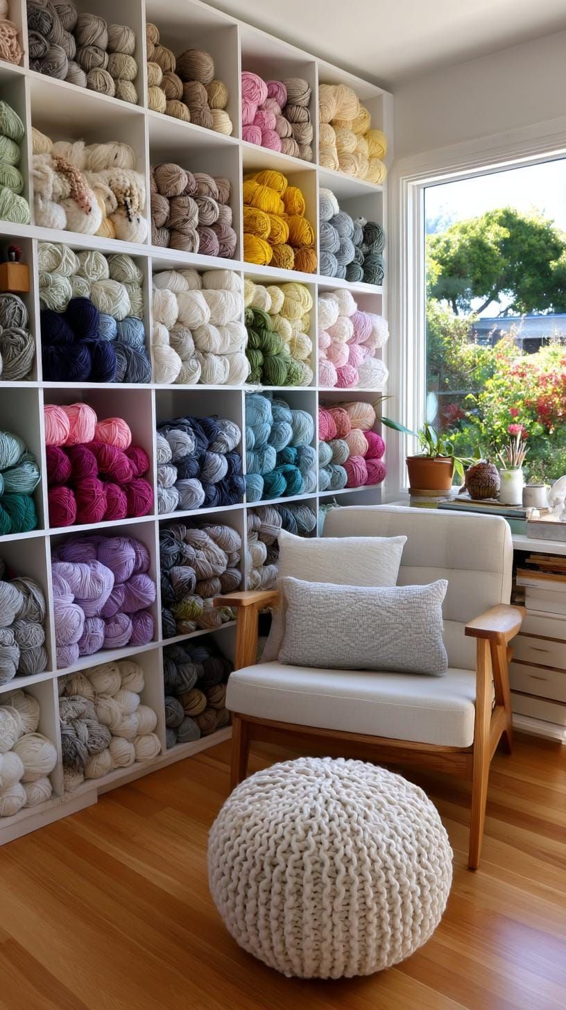 2. Cozy Yarn Wall With Colorful Skeins on Display