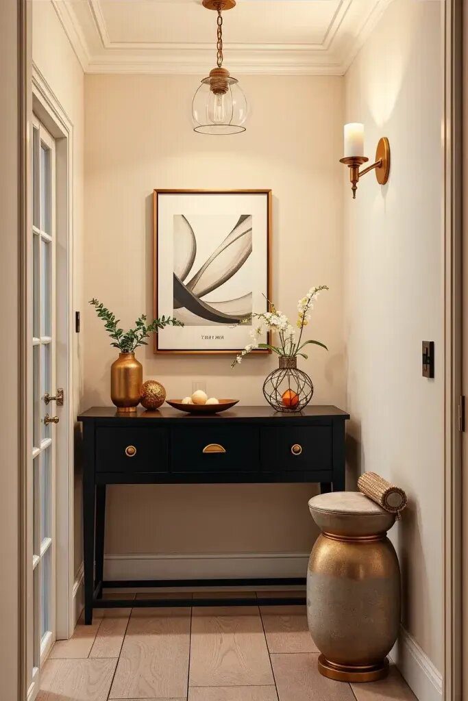 Metallic Accents for an Elegant Hallway Touch
