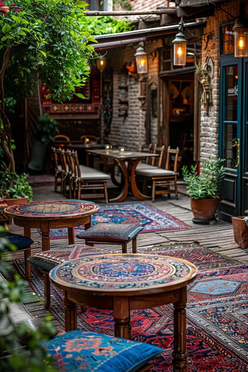 3. Boho Patio Rug Layering