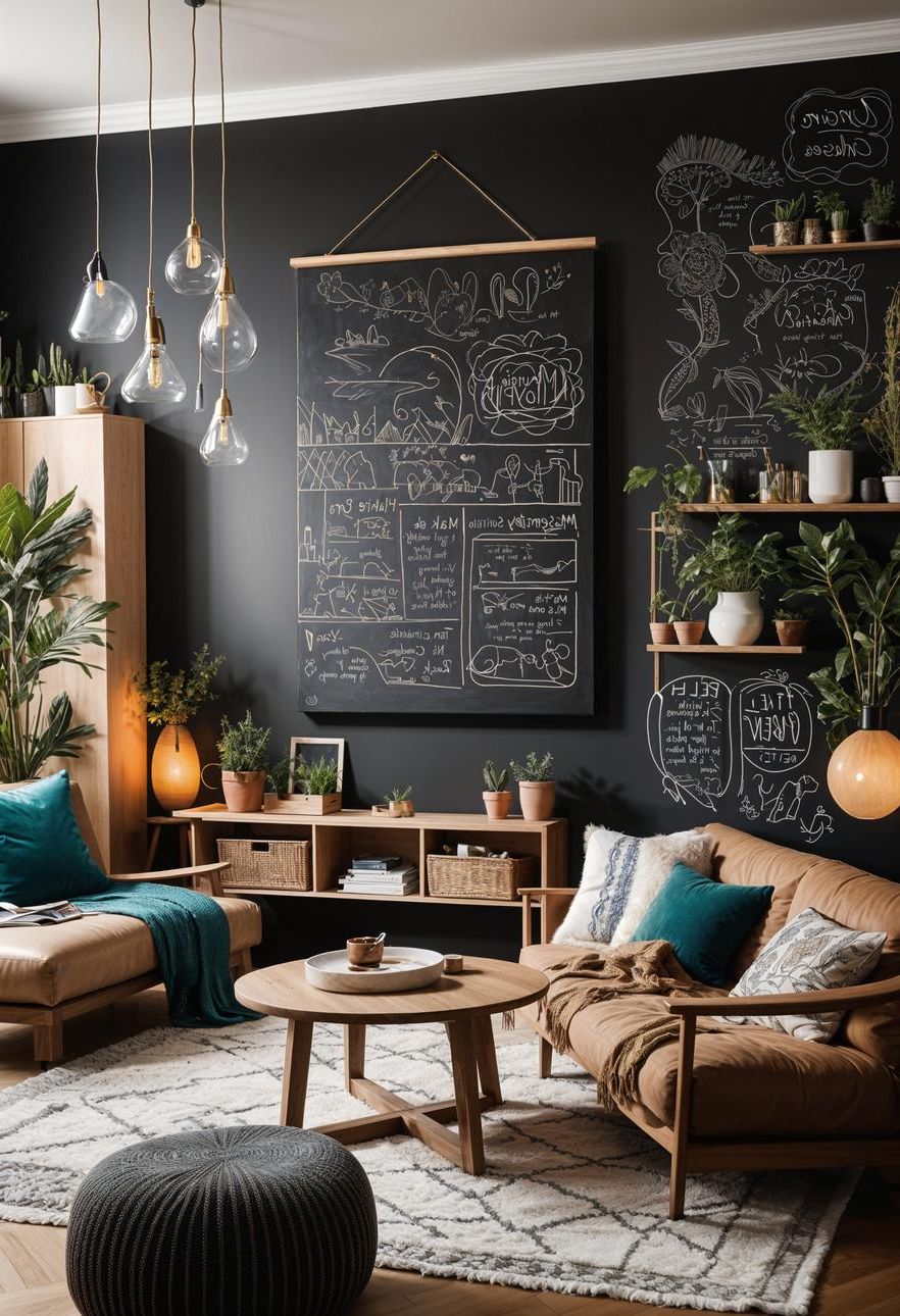 33. Interactive Chalkboard Wall for Boho Rooms