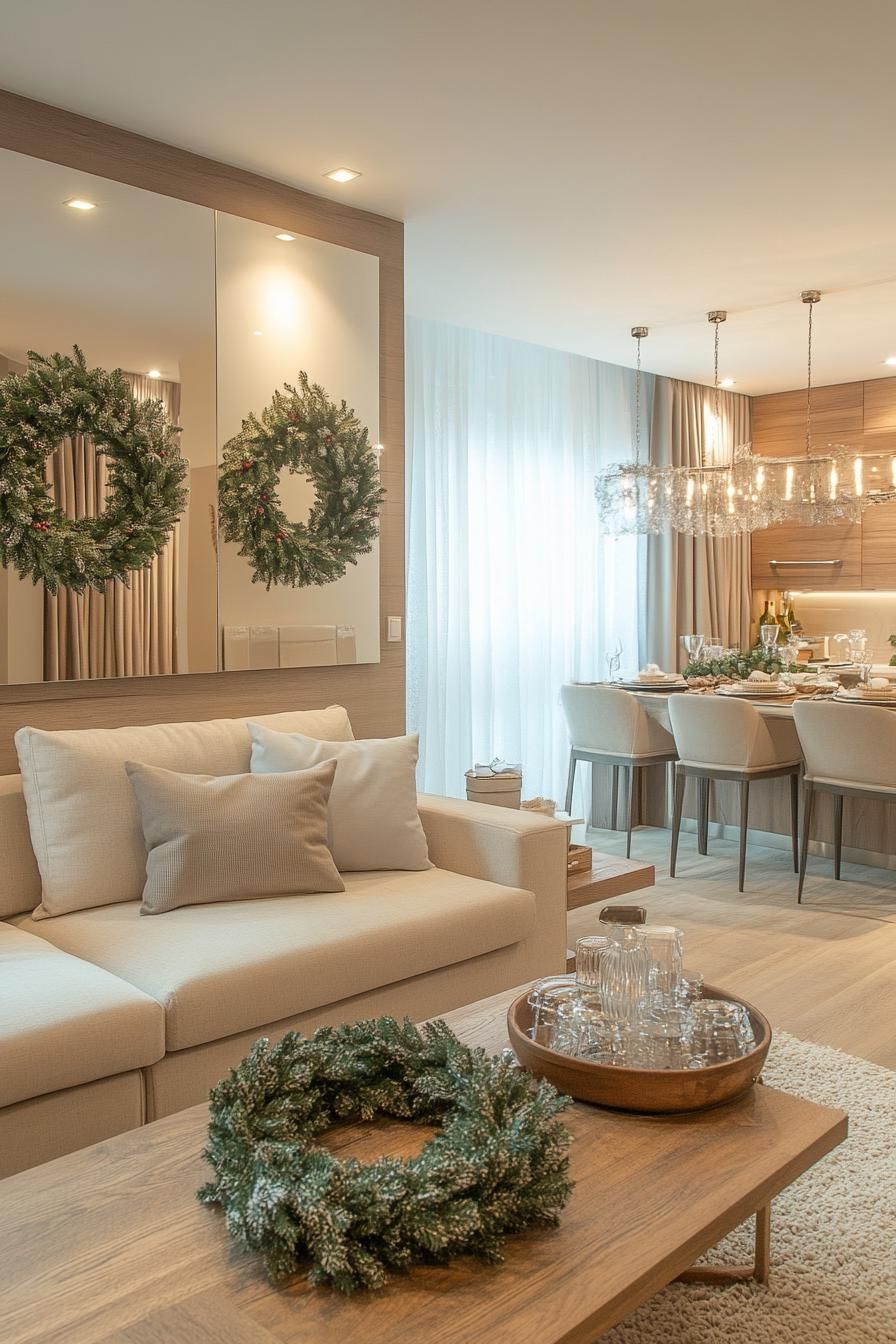 15. Wreaths Styled Around Mirrors