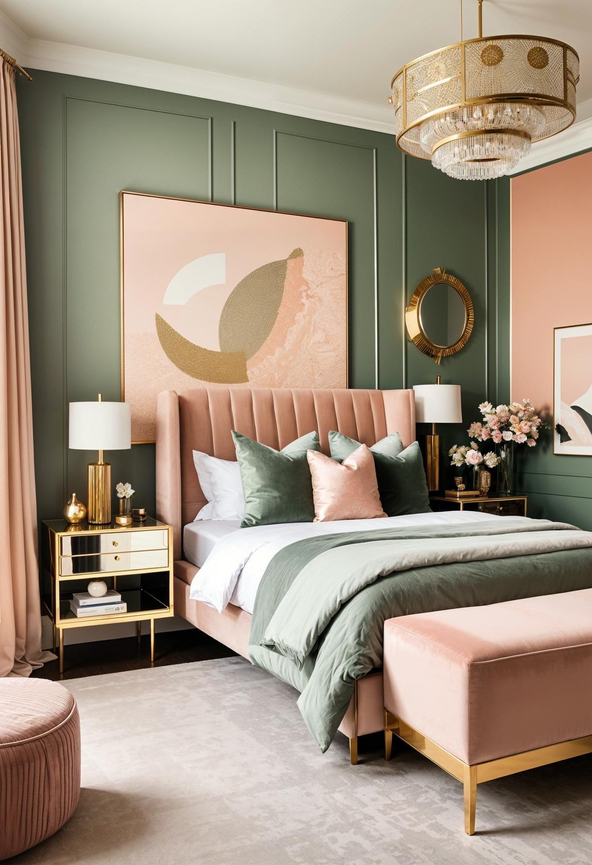 9. Art-Deco Style Sage and Blush Decor