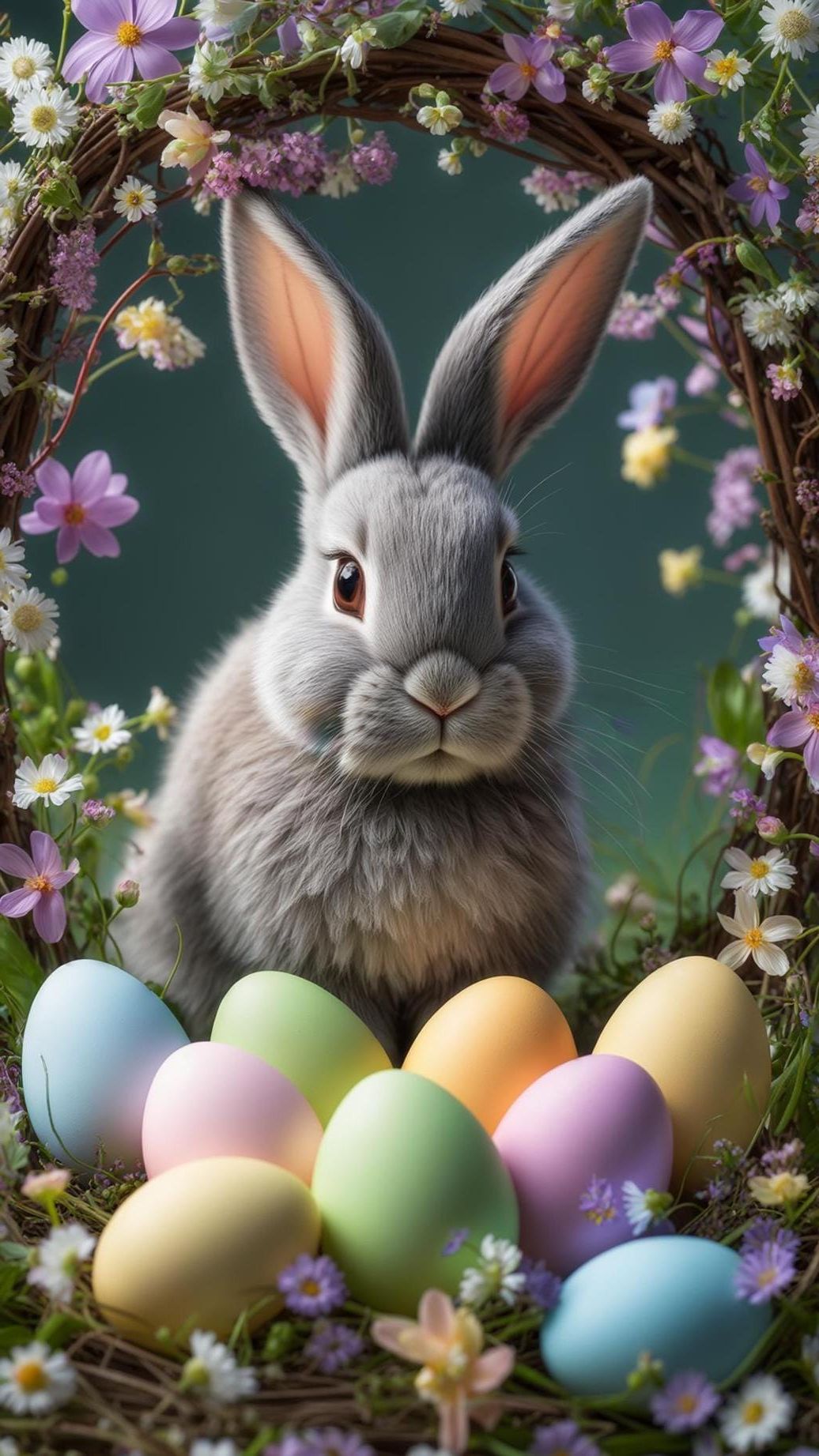 3. Floral-Framed Bunny And Easter Eggs Art