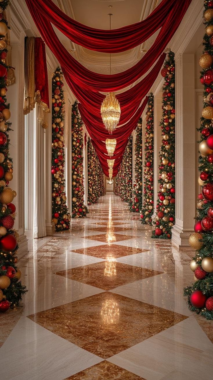 4. Classic Red and Gold Hallway Garland