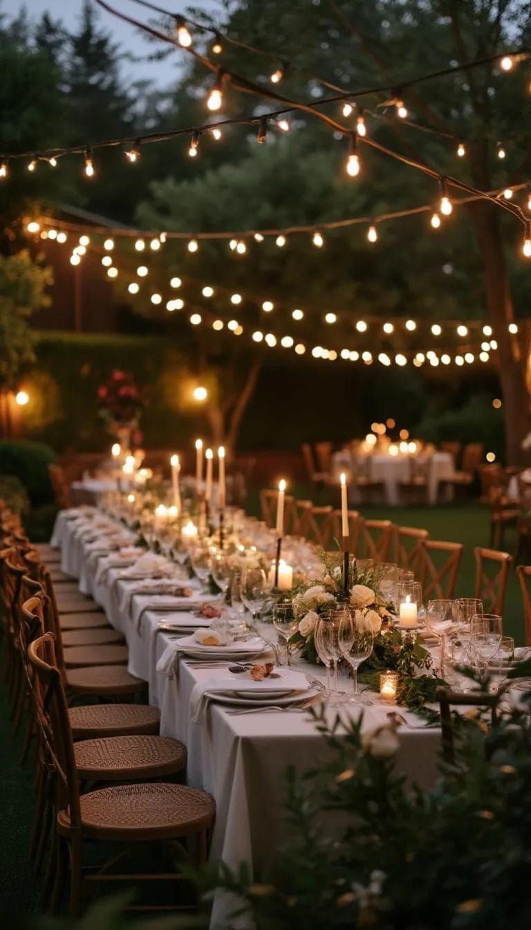 15. Intimate Reception Lit By String Lights