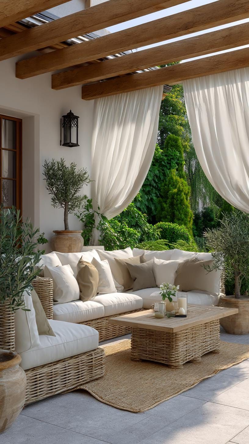 1. Peaceful Patio Look with White Curtains