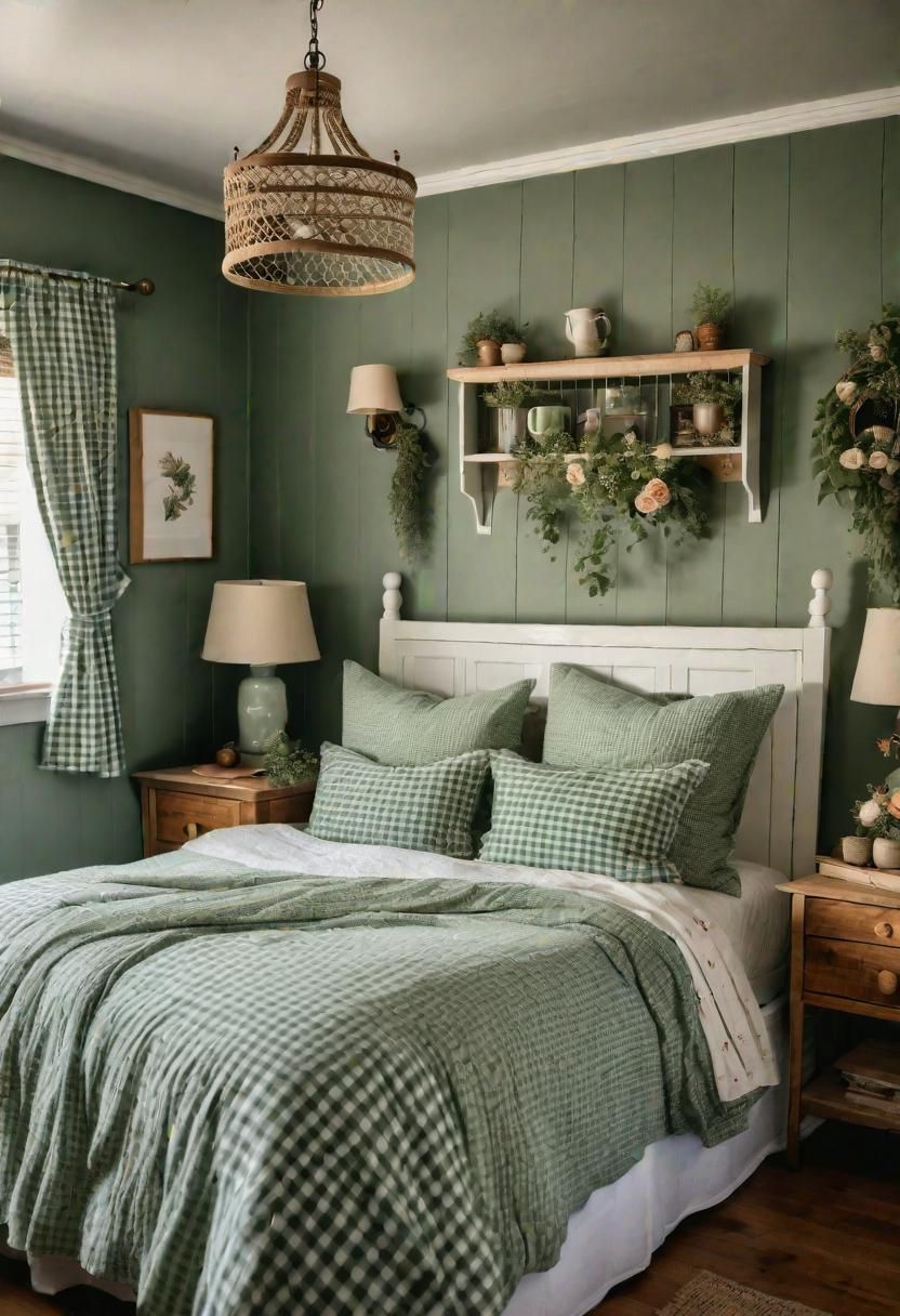 7. Cottagecore Sage Green Bedroom Retreat