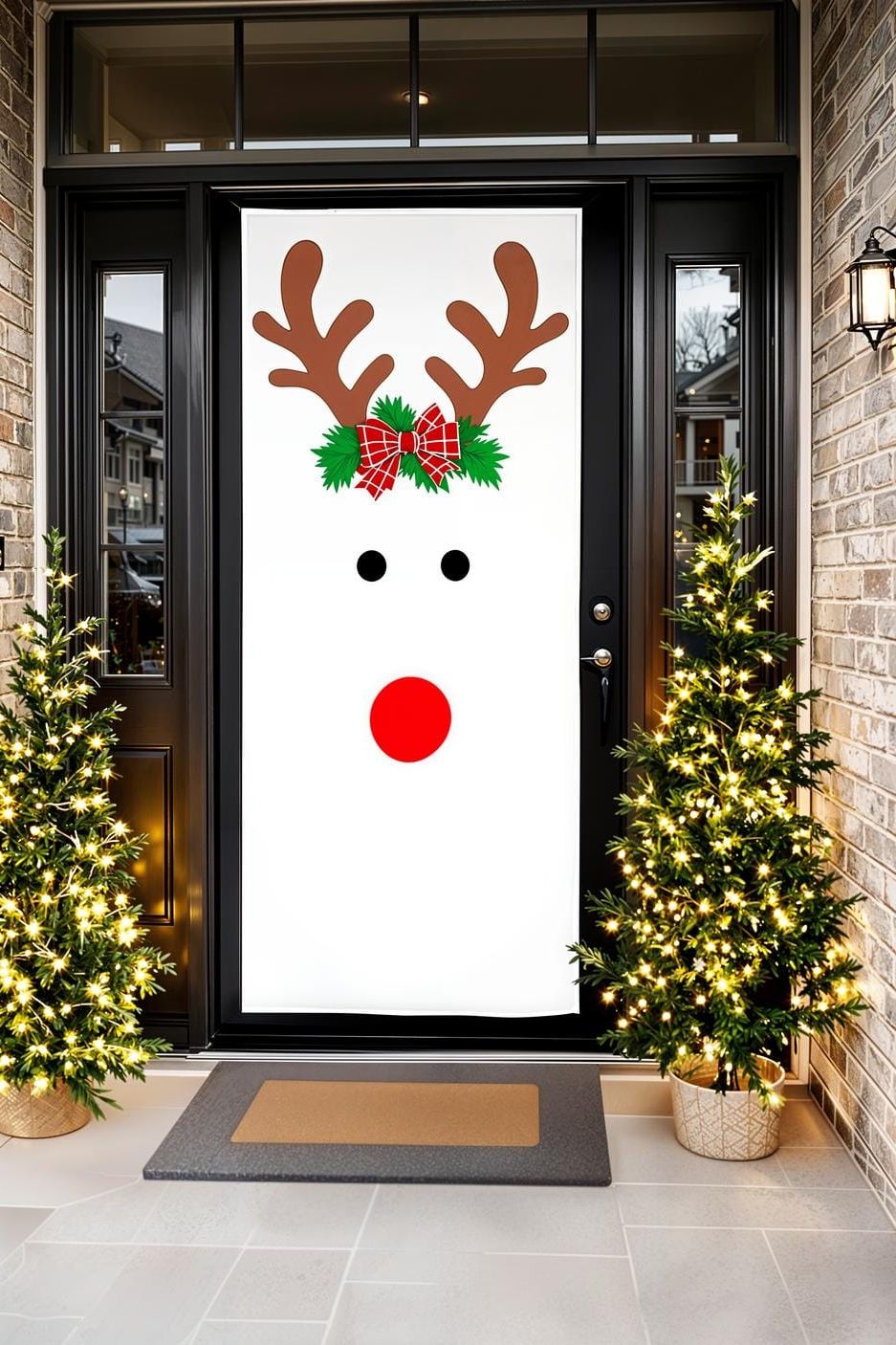13. Reindeer door cover framed by mini lit trees - photo 2
