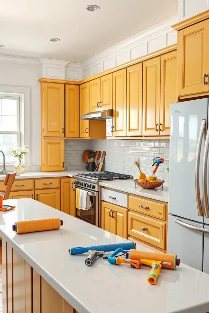 How to Paint Kitchen Cabinets Yellow Step by Step