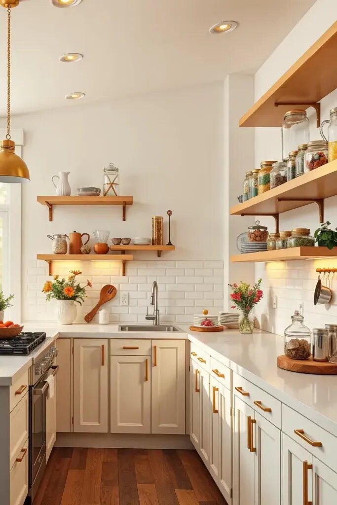 Upgrade Your Kitchen With Soft Yellow Open Shelves