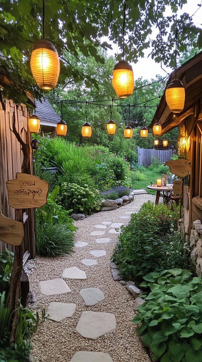 9. Wooden Fairy Signs Under Lantern Light - photo 2