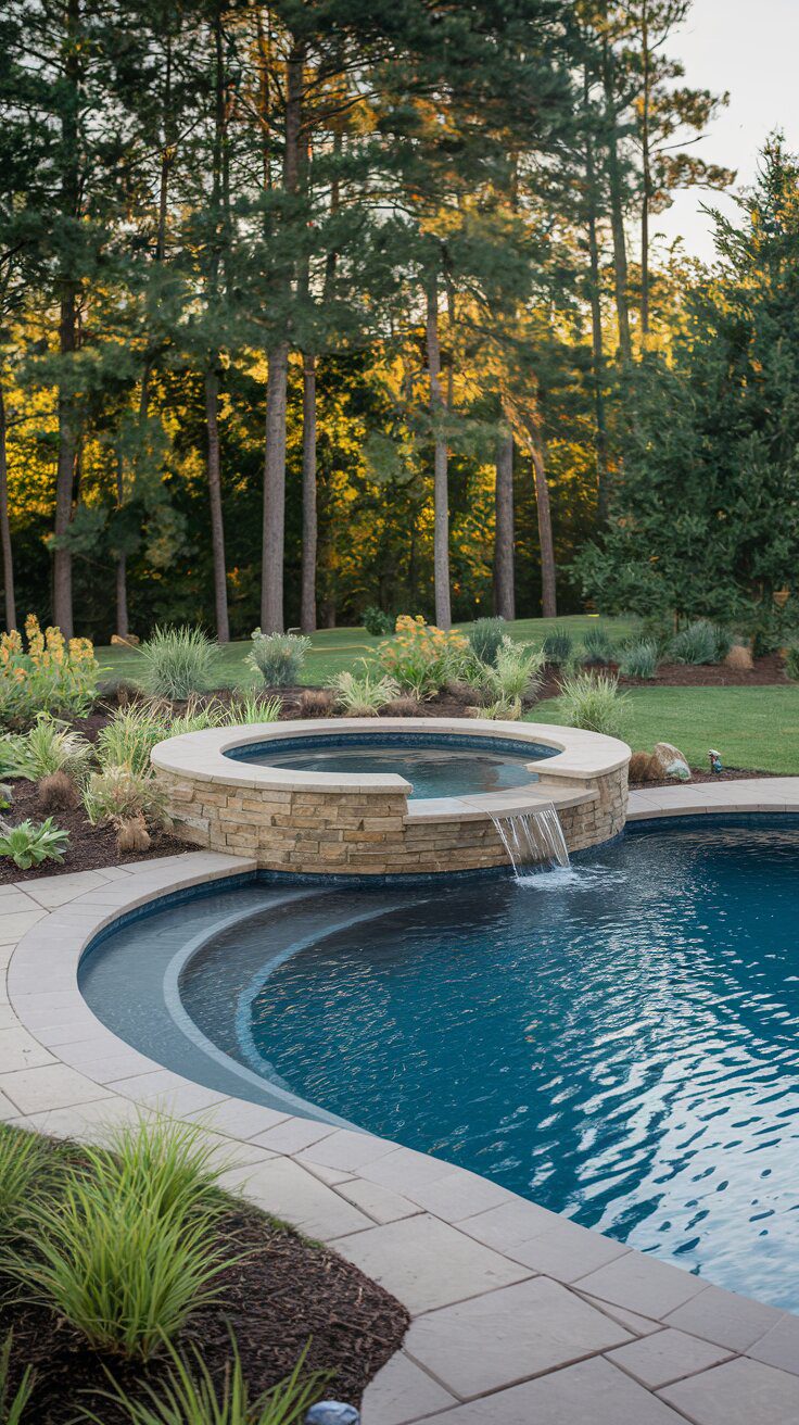 Backyard Pools with Built-In Spas and Hot Tubs