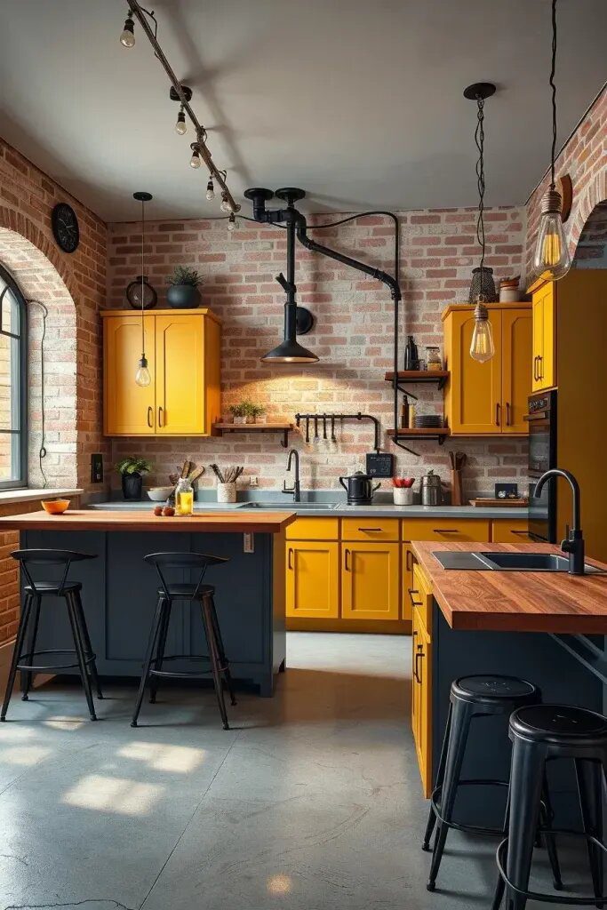 Yellow Cabinets Inside Industrial Style Kitchens - photo 2