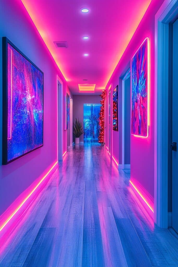 29. Neon-Lit Holiday Hallway