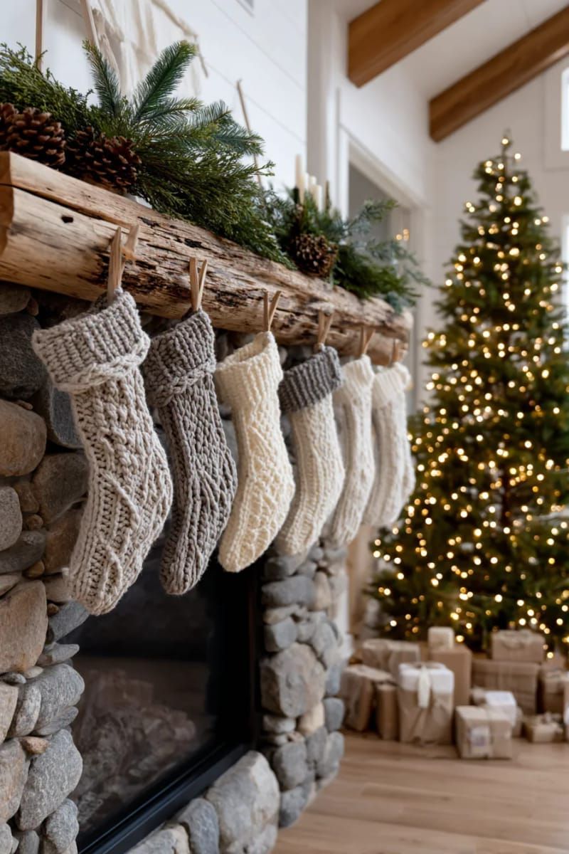 15. Chunky knit stockings hung from a wall branch - photo 2