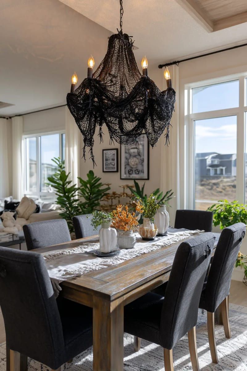 4. Black Lace Chandelier with Hanging Fake Spiders - photo 2