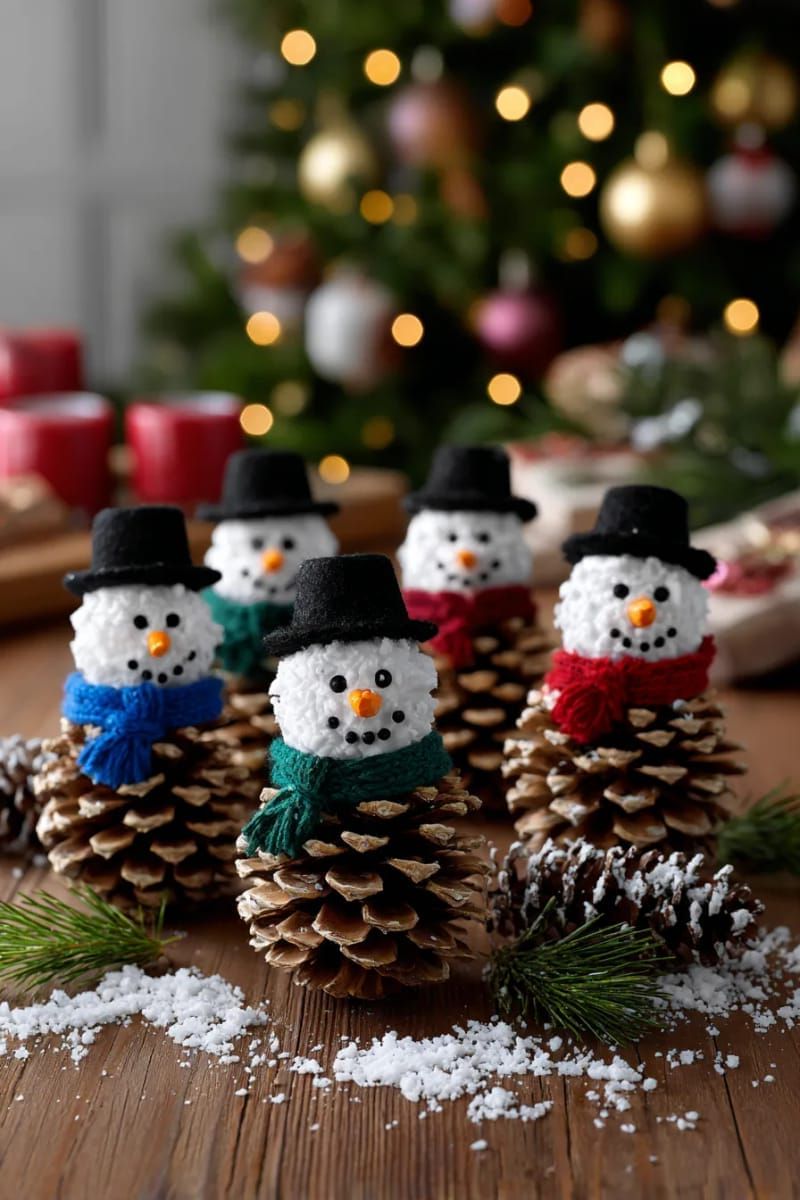 24. Pinecone Snowman Family with Felt Scarves - photo 2