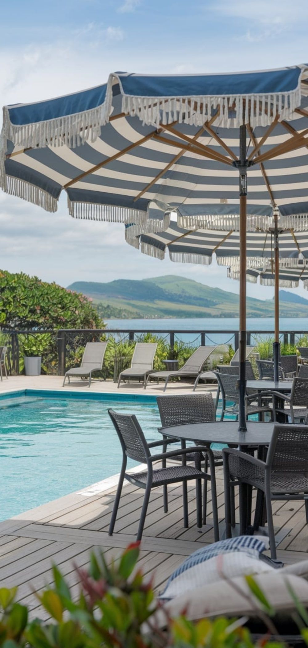 14. Striped Umbrella Ideas for Pool Decks