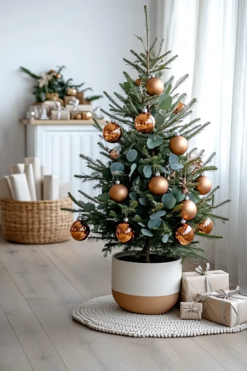 11. Minimalist Tree with Amber Glass and Eucalyptus