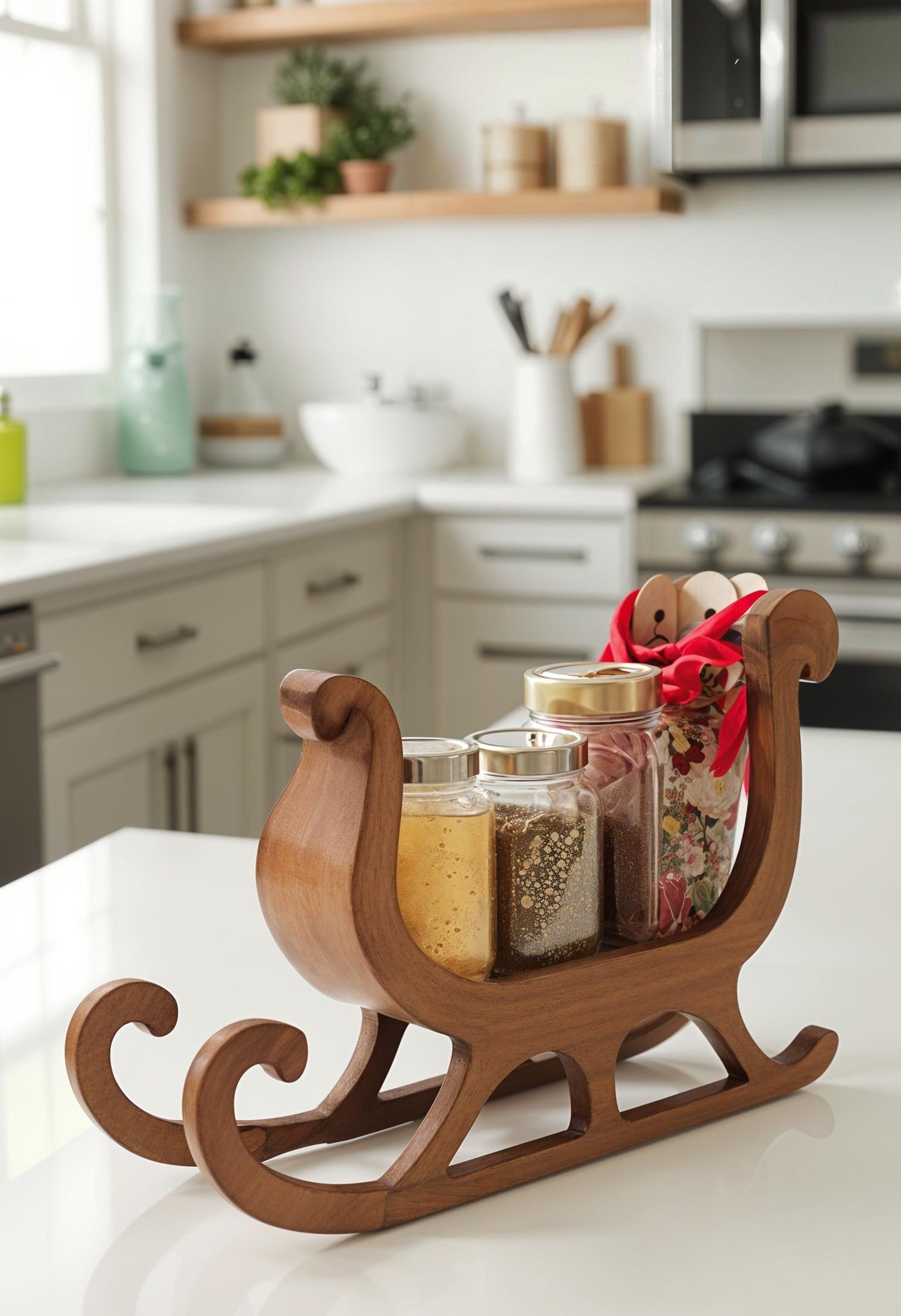 15. Sleigh-Style Spice Rack Decor