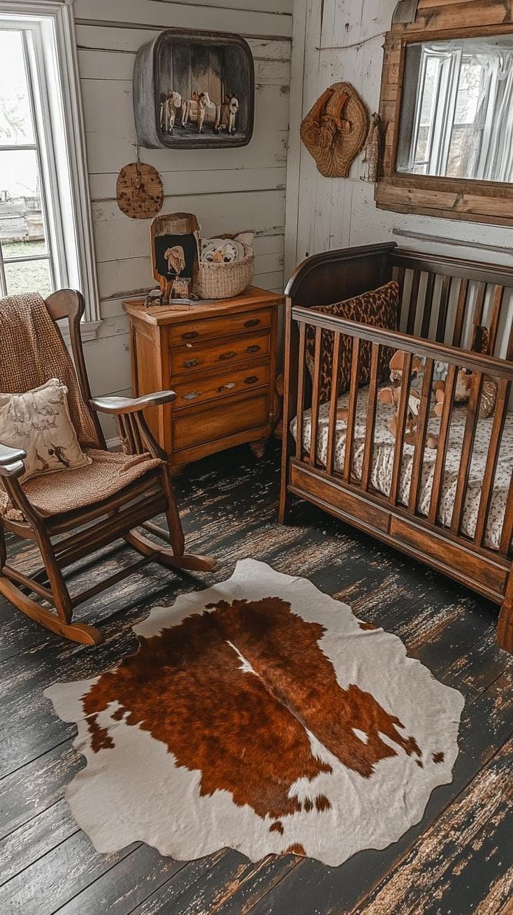 16. Rustic Nursery With Cowhide Rug and Horse Decor - photo 3