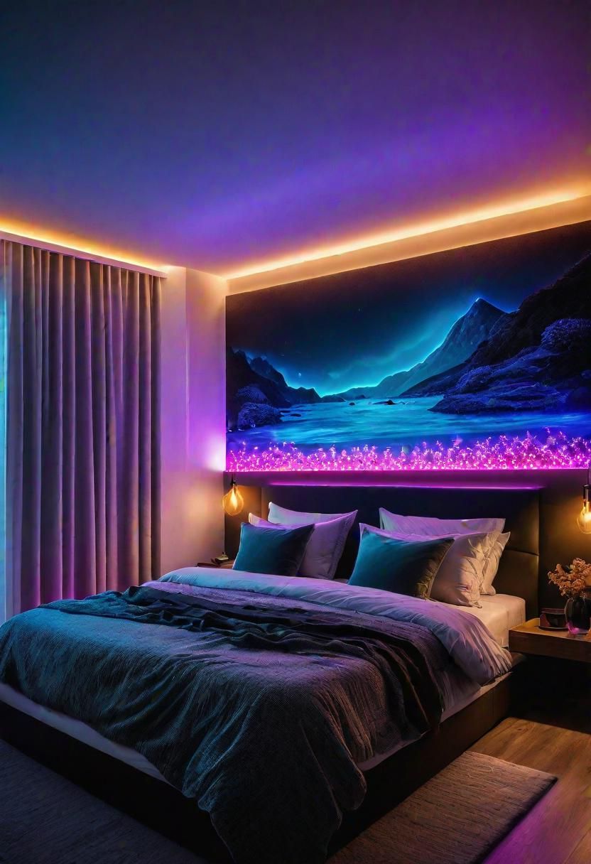 2. Colorful LED Strip Headboard