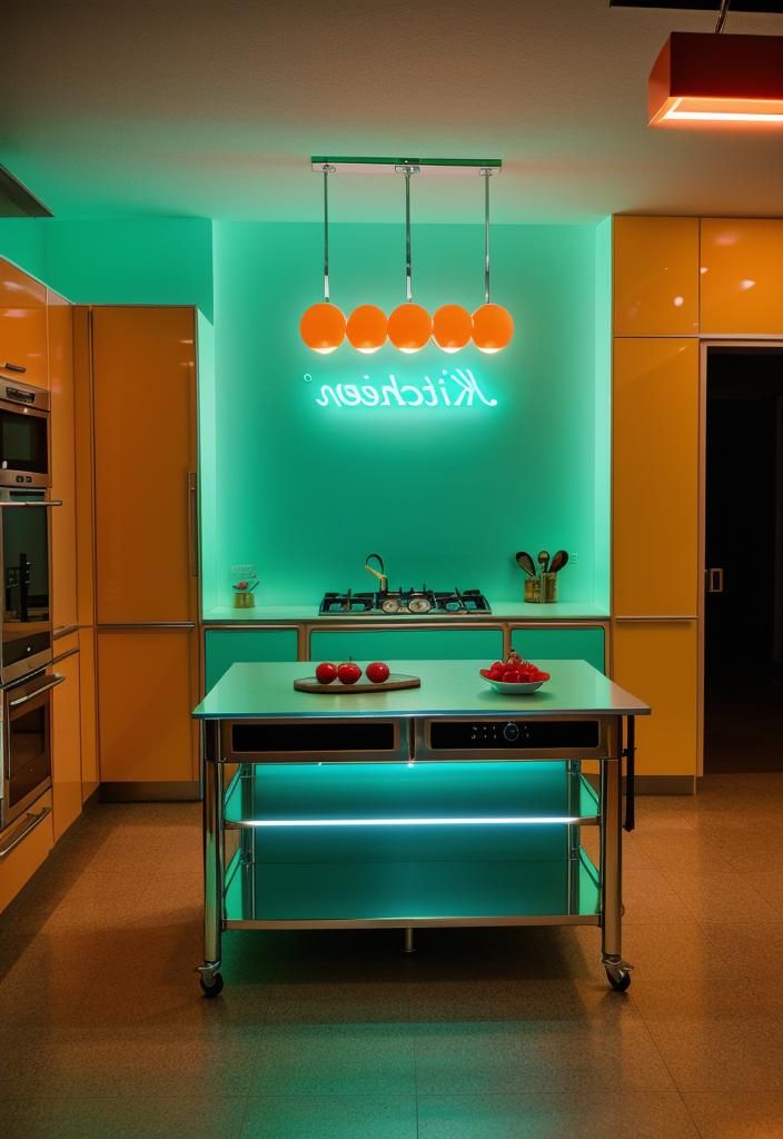 7. Retro Neon Kitchen Island Design