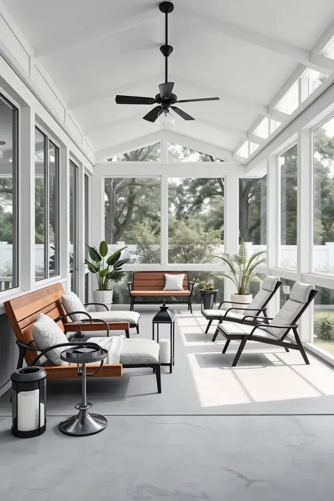 Clean-Lined Screened Porch Design Ideas